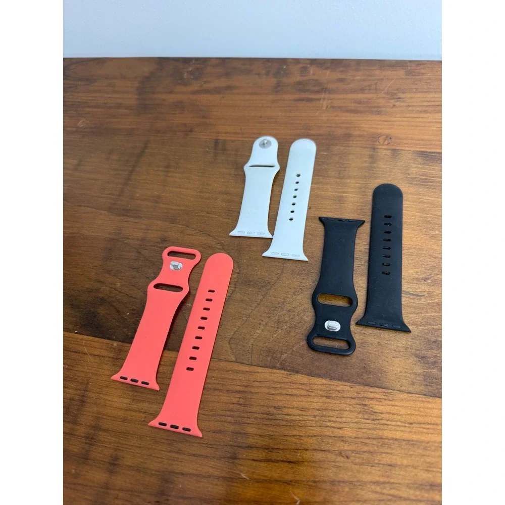 Set of 3 Silicone Sport Bands for Apple Watch Black White Coral Pink S/M